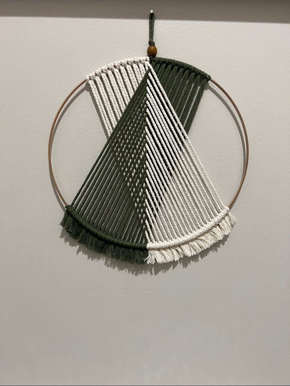 Handmade Macramé Wall Hanging - Olive Green & Cream 10” diameter